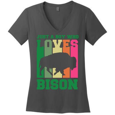 Just A Boy Who Loves Bison Women's V-Neck T-Shirt