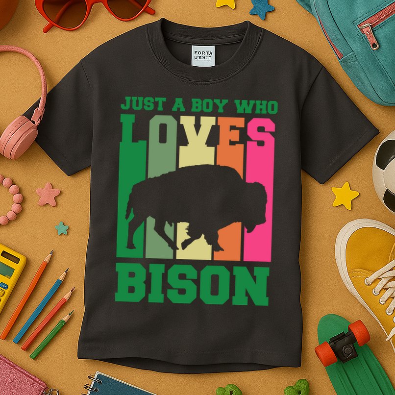 Just A Boy Who Loves Bison Kids T-Shirt