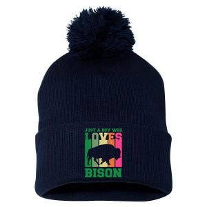 Just A Boy Who Loves Bison Pom Pom 12in Knit Beanie