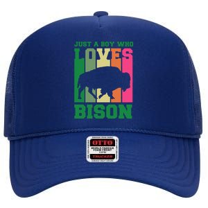 Just A Boy Who Loves Bison High Crown Mesh Back Trucker Hat