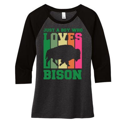 Just A Boy Who Loves Bison Women's Tri-Blend 3/4-Sleeve Raglan Shirt