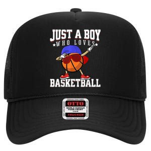 Just A Bo Y Who Loves Basketball, American Sport Player High Crown Mesh Back Trucker Hat