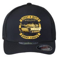 Just A Boy Who Loves Army Tanks For Military Boy Flexfit Unipanel Trucker Cap