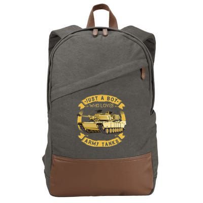 Just A Boy Who Loves Army Tanks For Military Boy Cotton Canvas Backpack