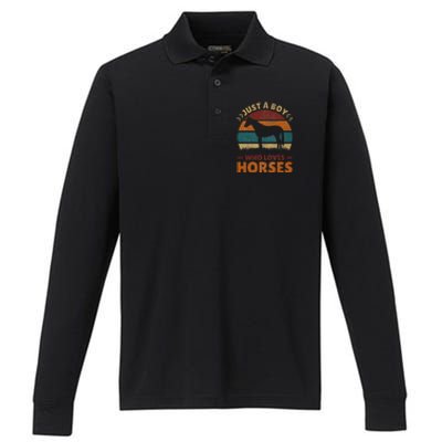 Just A Boy Who Loves Horses Horse Stuff Horse Lover Performance Long Sleeve Polo