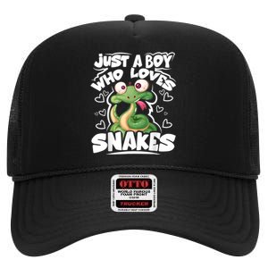 Just A Boy Who Loves Snakes Snake Lover Gift High Crown Mesh Back Trucker Hat