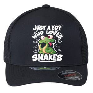 Just A Boy Who Loves Snakes Snake Lover Gift Flexfit Unipanel Trucker Cap