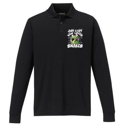 Just A Boy Who Loves Snakes Snake Lover Gift Performance Long Sleeve Polo