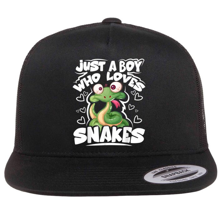 Just A Boy Who Loves Snakes Snake Lover Gift Flat Bill Trucker Hat