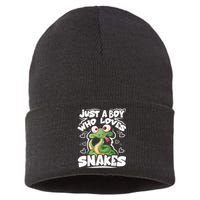 Just A Boy Who Loves Snakes Snake Lover Gift Sustainable Knit Beanie