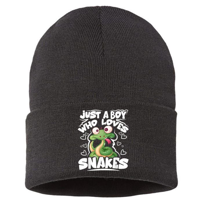 Just A Boy Who Loves Snakes Snake Lover Gift Sustainable Knit Beanie