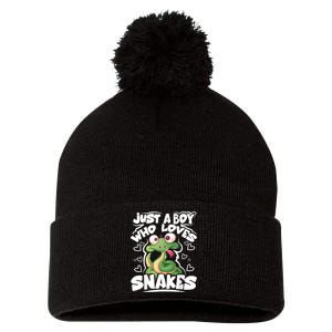 Just A Boy Who Loves Snakes Snake Lover Gift Pom Pom 12in Knit Beanie