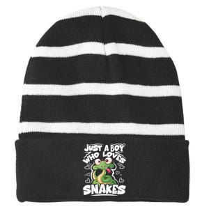 Just A Boy Who Loves Snakes Snake Lover Gift Striped Beanie with Solid Band