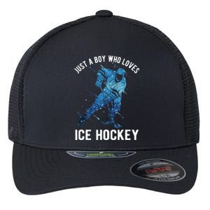 Just A Boy Who Loves Ice Hockey Flexfit Unipanel Trucker Cap