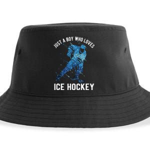 Just A Boy Who Loves Ice Hockey Sustainable Bucket Hat