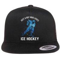 Just A Boy Who Loves Ice Hockey Flat Bill Trucker Hat