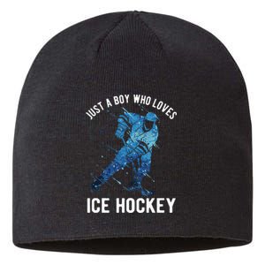 Just A Boy Who Loves Ice Hockey Sustainable Beanie