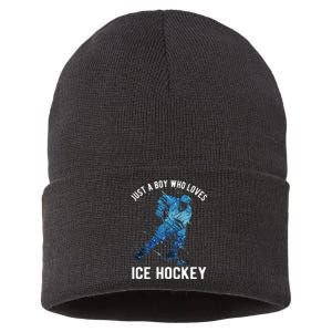 Just A Boy Who Loves Ice Hockey Sustainable Knit Beanie