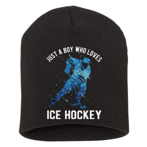 Just A Boy Who Loves Ice Hockey Short Acrylic Beanie