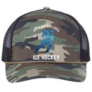 Just A Boy Who Loves Ice Hockey Retro Rope Trucker Hat Cap