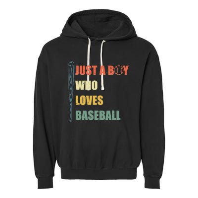 Just A Boy Who Loves Baseball Funny Retro Baseball Garment-Dyed Fleece Hoodie