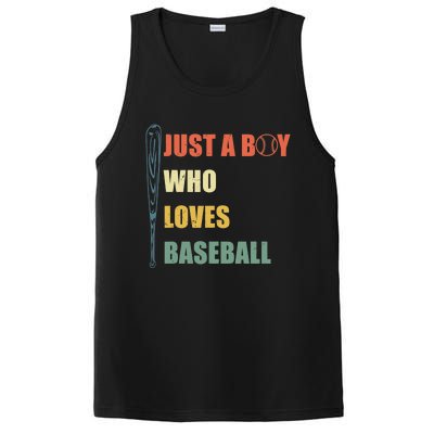 Just A Boy Who Loves Baseball Funny Retro Baseball PosiCharge Competitor Tank