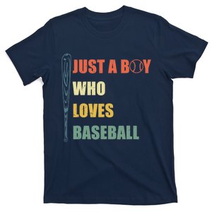 Just A Boy Who Loves Baseball Funny Retro Baseball T-Shirt