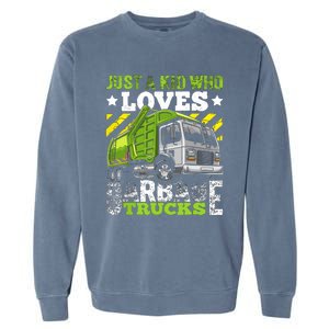 Just A Boy Who Loves Garbage Trucks Funny Garment-Dyed Sweatshirt