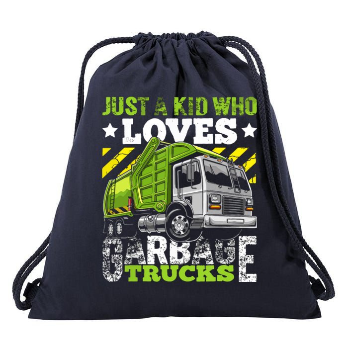 Just A Boy Who Loves Garbage Trucks Funny Drawstring Bag