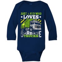 Just A Boy Who Loves Garbage Trucks Funny Baby Long Sleeve Bodysuit