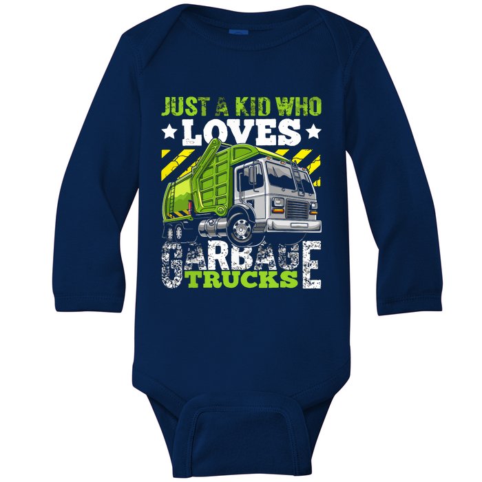 Just A Boy Who Loves Garbage Trucks Funny Baby Long Sleeve Bodysuit