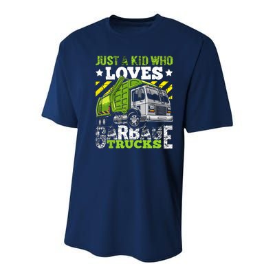 Just A Boy Who Loves Garbage Trucks Funny Youth Performance Sprint T-Shirt