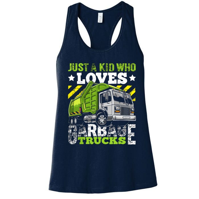 Just A Boy Who Loves Garbage Trucks Funny Women's Racerback Tank