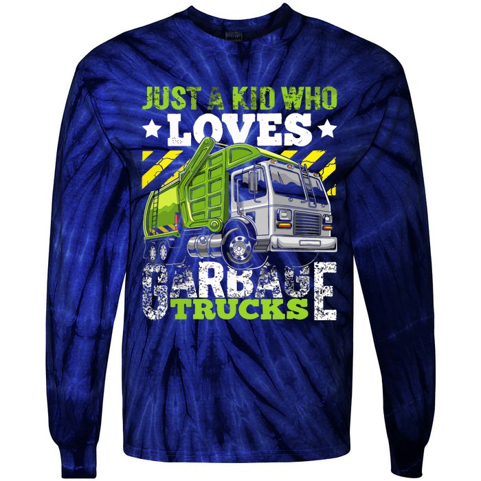 Just A Boy Who Loves Garbage Trucks Funny Tie-Dye Long Sleeve Shirt