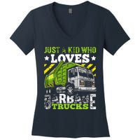 Just A Boy Who Loves Garbage Trucks Funny Women's V-Neck T-Shirt