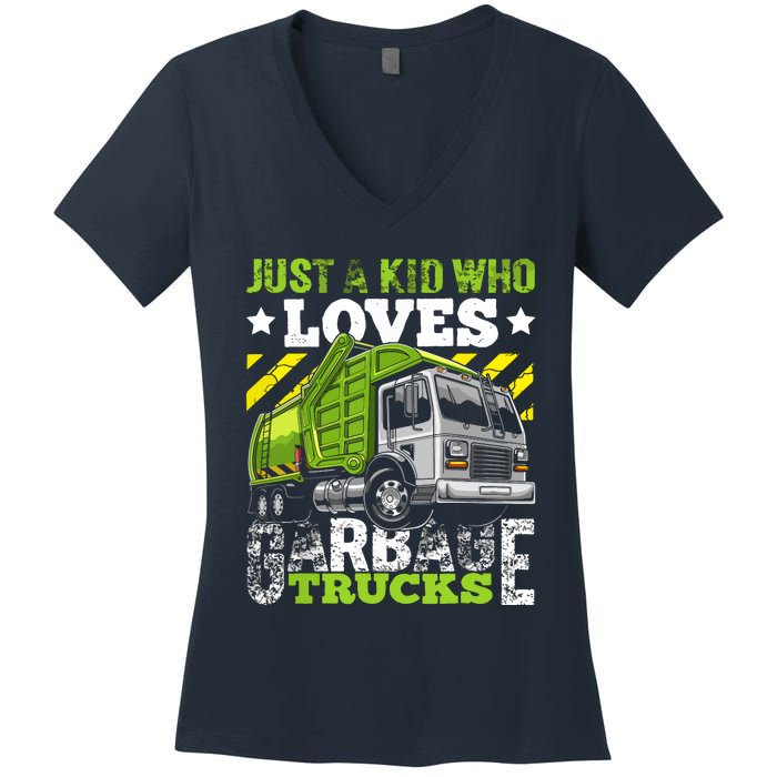 Just A Boy Who Loves Garbage Trucks Funny Women's V-Neck T-Shirt