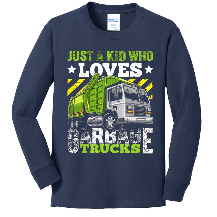 Just A Boy Who Loves Garbage Trucks Funny Kids Long Sleeve Shirt