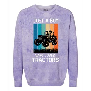 Just A Boy Who Loves Tractors Farm Lifestyle Boy Colorblast Crewneck Sweatshirt