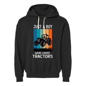 Just A Boy Who Loves Tractors Farm Lifestyle Boy Garment-Dyed Fleece Hoodie