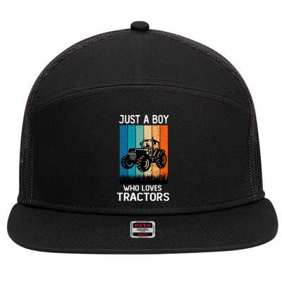 Just A Boy Who Loves Tractors Farm Lifestyle Boy 7 Panel Mesh Trucker Snapback Hat
