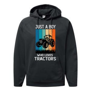 Just A Boy Who Loves Tractors Farm Lifestyle Boy Performance Fleece Hoodie