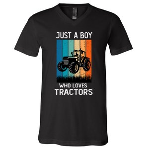 Just A Boy Who Loves Tractors Farm Lifestyle Boy V-Neck T-Shirt