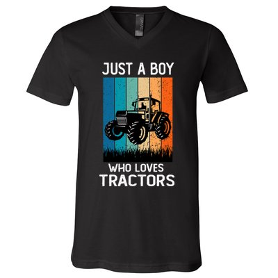 Just A Boy Who Loves Tractors Farm Lifestyle Boy V-Neck T-Shirt
