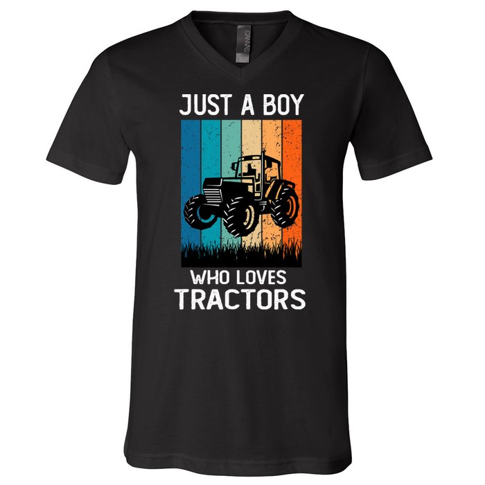 Just A Boy Who Loves Tractors Farm Lifestyle Boy V-Neck T-Shirt