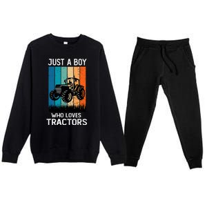 Just A Boy Who Loves Tractors Farm Lifestyle Boy Premium Crewneck Sweatsuit Set