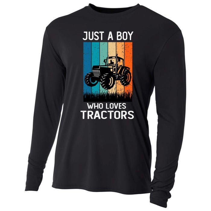 Just A Boy Who Loves Tractors Farm Lifestyle Boy Cooling Performance Long Sleeve Crew