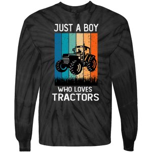 Just A Boy Who Loves Tractors Farm Lifestyle Boy Tie-Dye Long Sleeve Shirt