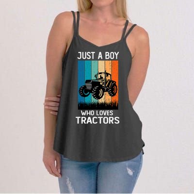 Just A Boy Who Loves Tractors Farm Lifestyle Boy Women's Strappy Tank