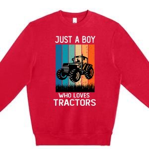 Just A Boy Who Loves Tractors Farm Lifestyle Boy Premium Crewneck Sweatshirt