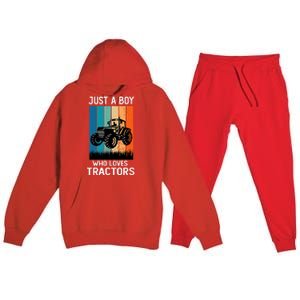 Just A Boy Who Loves Tractors Farm Lifestyle Boy Premium Hooded Sweatsuit Set